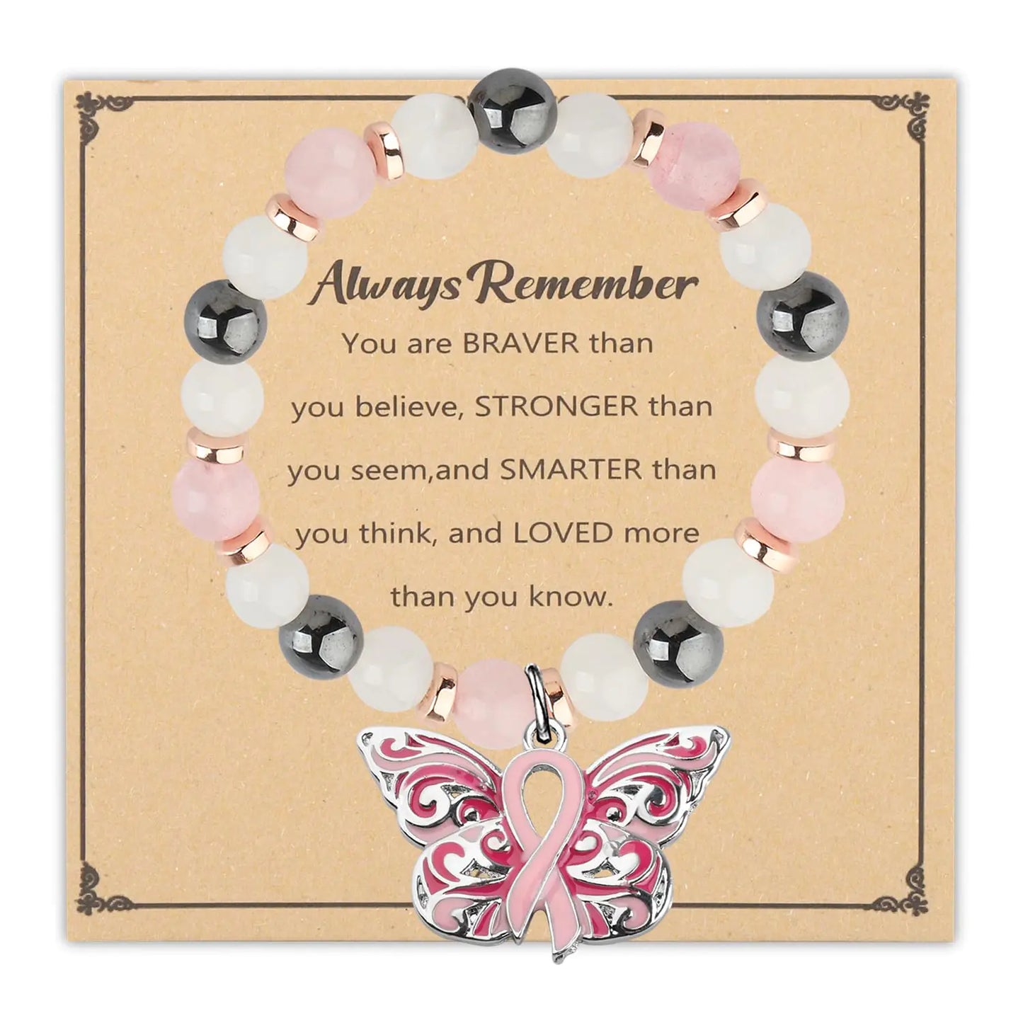 Breast Cancer Awareness Gift Pink Ribbon Butterfly Keychain/Necklace Pink Ribbon Jewelry Breast Cancer Warrior Gifts (Pink Butterfly C-BR)