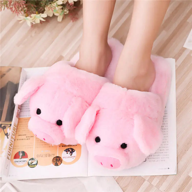 Cute Pink Pig Plush Slippers