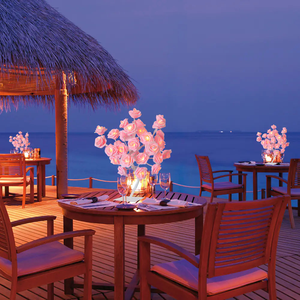 LED Tree Lamp with Realistic Rose Design