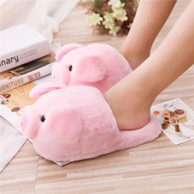 Cute Pink Pig Plush Slippers