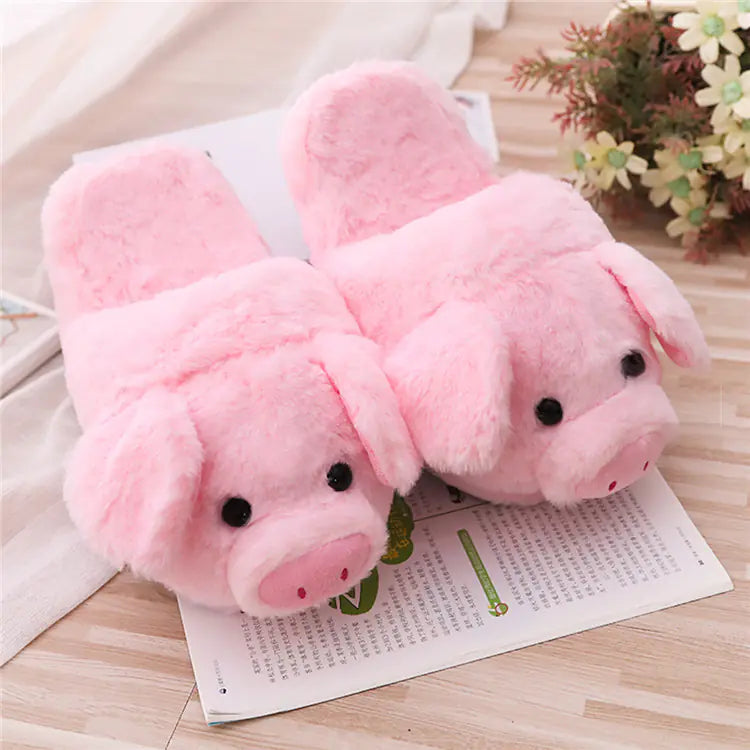 Cute Pink Pig Plush Slippers