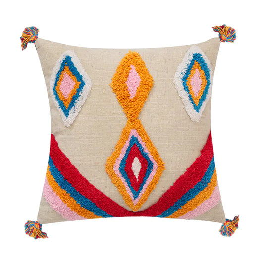 Custom Indian Handcrafted Geometric Tassel Pillow Cover