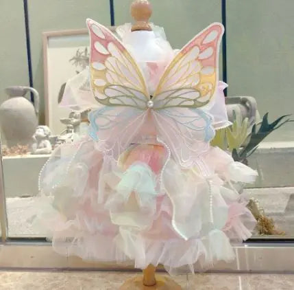 Pet Rainbow Fairy Pink Butterfly Costume