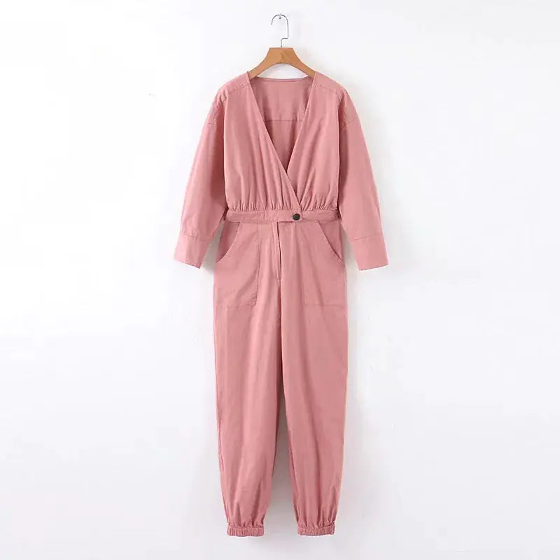 Pink V-Neck Utility Jumpsuit