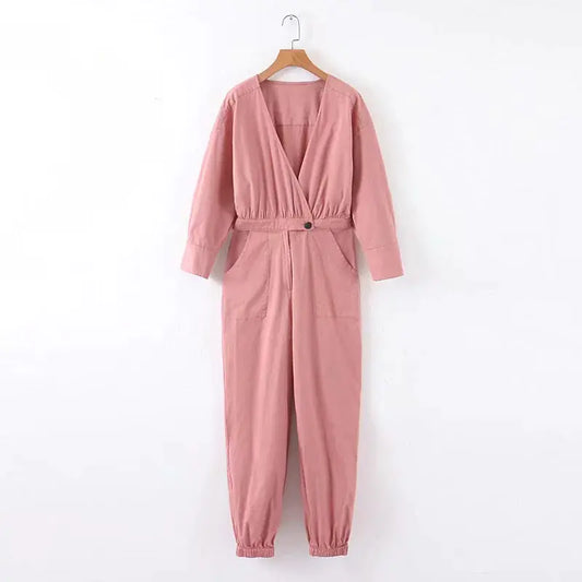 Pink V-Neck Utility Jumpsuit