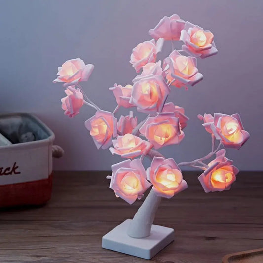 LED Tree Lamp with Realistic Rose Design