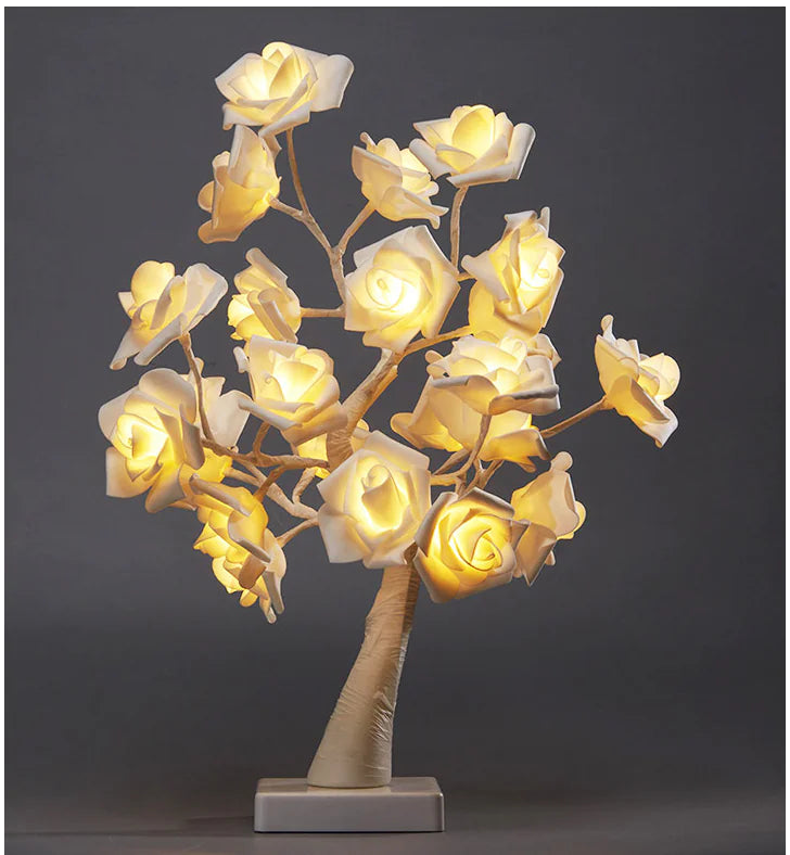 LED Tree Lamp with Realistic Rose Design
